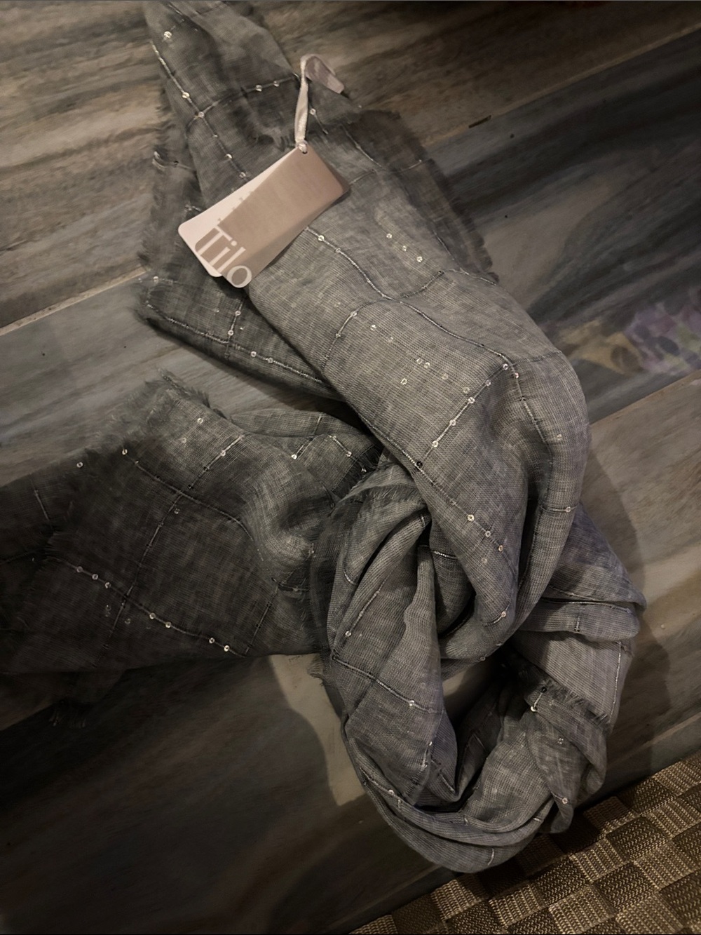Tijo Gray Sequin Grid Scarf - Lightweight Women's Wrap